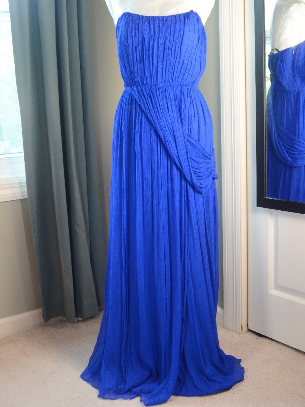 House of Deréon Silk Strapless Pleated Maxi Gown Blue Formal Dress Women's 10